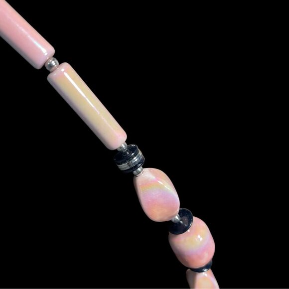 Pink Ceramic Beaded Necklace Handmade Boho Chic Pastel Statement Unique Gift Art - Picture 3 of 9